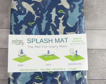 Splash Mat Messy Mat Waterproof Sharks