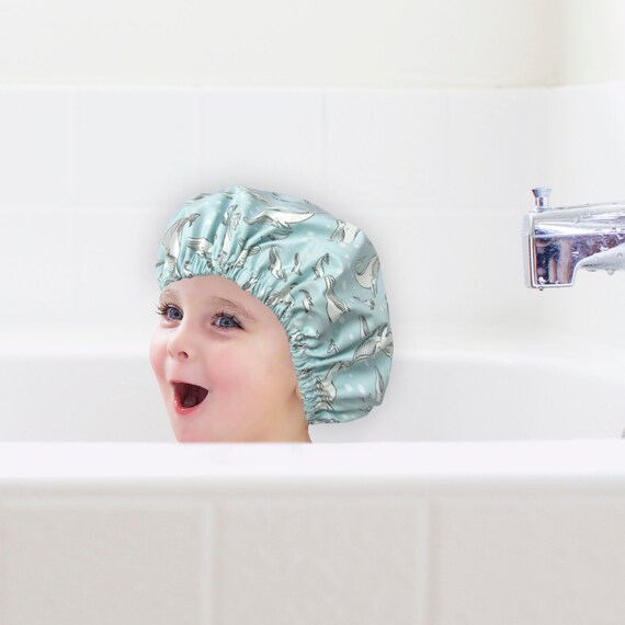 Kids Shower Cap Waterproof Blue Whales 