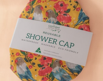 Organic Cotton Shower Cap Tropical Love Birds