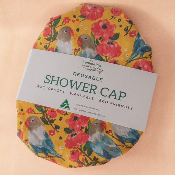 Organic Cotton Shower Cap Tropical Love Birds