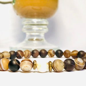 Coffee Agate Bracelet for Men/Women Couples Bracelet Set 6mm or 8mm Beads Brown Stone Bracelet image 1