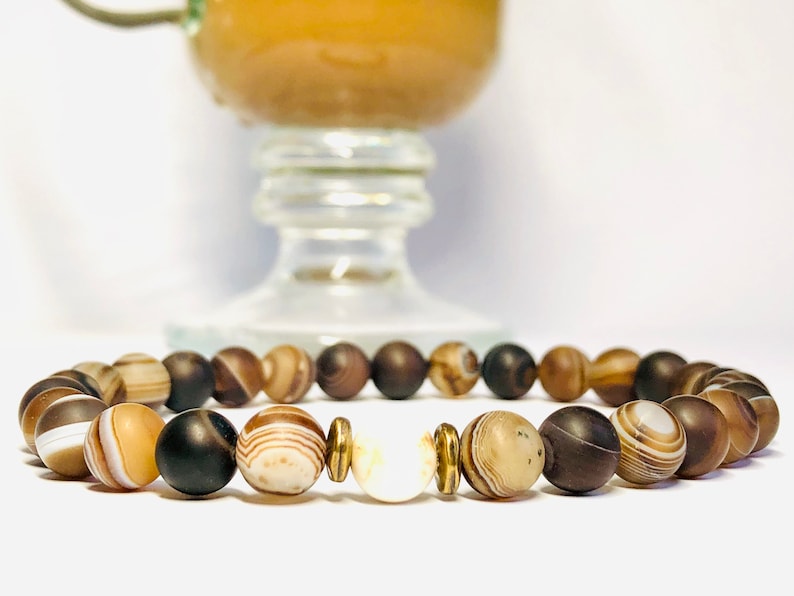 Coffee Agate Bracelet for Men/Women Couples Bracelet Set 6mm or 8mm Beads Brown Stone Bracelet image 1