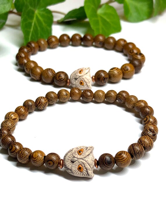 Silver Owl Women & Men Natural Wood Beads Wooden Beads Bracelet