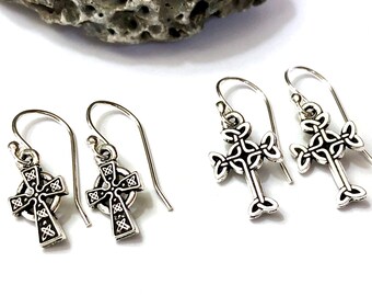 Silver Irish Celtic Cross Earrings - Irish Earrings, Women/Girls – First Communion - Wedding - Spiritual Earrings