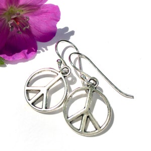 Peace Sign Earrings - Sterling Silver Ear Wires - Protest Jewelry - Hippie Peace Symbol Jewelry
