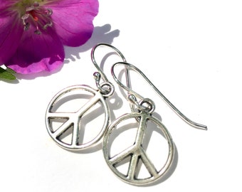 Peace Sign Earrings - Sterling Silver Ear Wires - Protest Jewelry for Women/Girls - Hippie Peace Symbol Jewelry