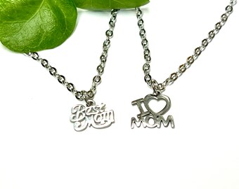 Best Mom - I Love Mom Necklace - Christma/Birthday - New Mother - Stainless Steel - Custom Length Chain