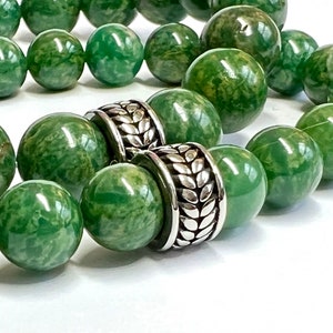 African Jade Leaf Bracelet, Men/Women - Green Gemstone/Stainless Steel - Couple’s Bracelet Set