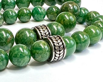 African Jade Leaf Bracelet, Men/Women - Green Gemstone/Stainless Steel - Couple’s Bracelet Set