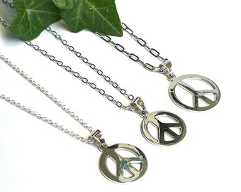 Peace Sign Pendant Necklace in 2 Styles - Custom Length Chain in Silver or Stainless Steel - Anti-War Symbol - Good Vibes