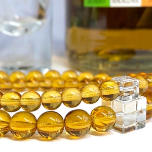 Irish Whiskey Bracelet - Couples’ Celtic Bracelet Set - Scotch-Lover Bracelet - Clear Quartz and Gold Glass Beads