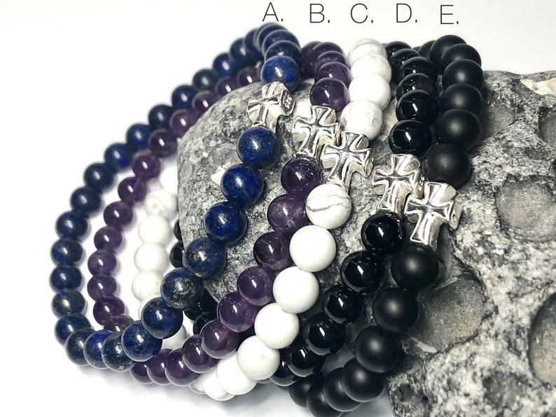 Sterling Silver Cross Bracelet Slim Spiritual Bracelet Customize with Amethyst, Lapis Lazuli, Jade, Onyx & More image 4