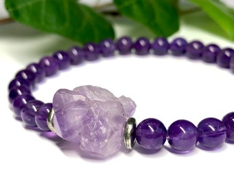 Raw Amethyst Stretch Bracelet, Men/Women - Customizable Natural Amethyst Beads - February Birthstone - Purple Gemstone Bracelet