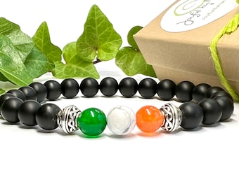 Irish Flag Bracelet Men's/Women's - Onyx Celtic Bracelet - or Set With Hematite or Jade Bracelet - Holiday Gift