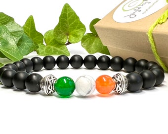 Irish Flag Stretch Bracelet - Heritage Jewelry - Celtic Eternity Knots - Choice of Bead Size