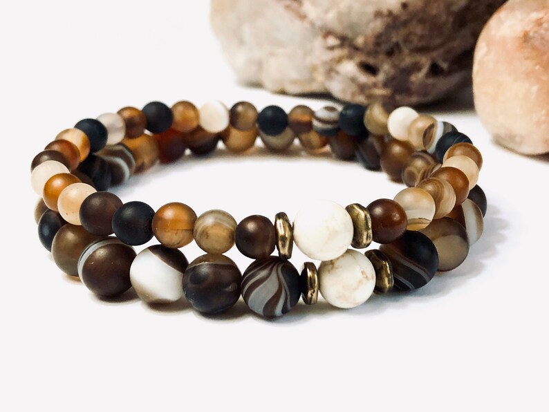 Coffee Agate Bracelet for Men/Women Couples Bracelet Set 6mm or 8mm Beads Brown Stone Bracelet image 3