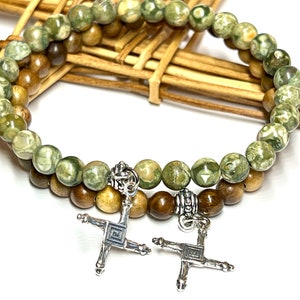 Irish St. Brigid’s Cross Bracelet - Protection Bracelet - Sterling Silver and Sandalwood or Green Jasper