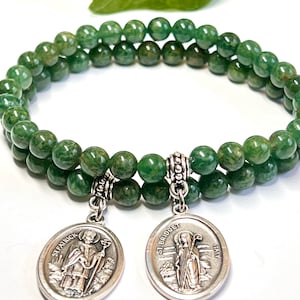 Irish Bracelet - Saint Patrick/Brigid/Kevin Charm Bracelet - African Jade/Green Jasper/Onyx