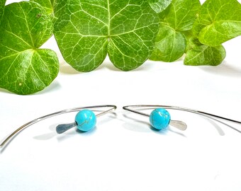 Sterling Silver Hoop Earrings - Small Hammered Earrings in Turquoise, White/Gray Swarovski Pearl, Amethyst, Onyx, or Lapis Lazuli