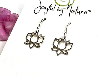 Sterling Silver Lotus Flower Earrings - Small Delicate Earrings - Minimalist Spring Jewelry - Strength - Renewal