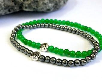 Slim Celtic/Irish Bracelet for Men, Women - Green Jade/Black Hematite Bracelet - Couples’ Bracelet Set