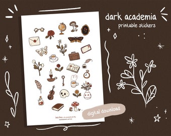 Printable Dark Academia Stickers, Bullet Journal, Bujo Stickers, Printable Sticker Set, Digital Download, Printable Stationery Cottagecore