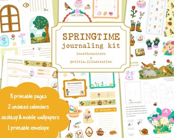 Spring Printable Journal / Planner Kit, 3D, Pop Up, Bullet Journal, Bujo, Stickers, Printable Stationery, Cottagecore, Ephemera