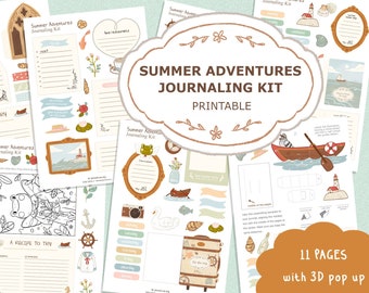 Summer Adventures Printable Journal Kit, Planner Kit, Travel Journal, Nautical Ephemera Pack, Pop Up, Bullet Journal, Printable Stationery