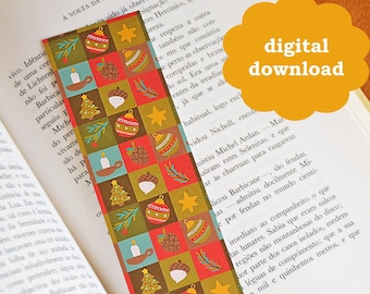 Set of Illustrated printable Christmas bookmarks, Instant Download, Digital Download, Christmas Patterns, Cozy Bookmarks, Cottagecore
