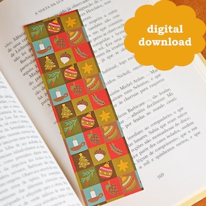 Set of Illustrated printable Christmas bookmarks, Instant Download, Digital Download, Christmas Patterns, Cozy Bookmarks, Cottagecore image 1