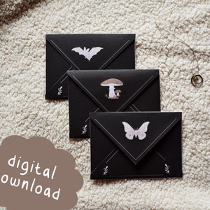 Ensemble d’enveloppes imprimables illustrées | Imprimables Dark Academia | Enveloppes Dark Academia | Papeterie Mori Kei | Enveloppes pour correspondants