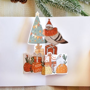 Christmas Pigeon Pop Up Card, Digital Download, Paper Craft, Xmas Pop Up card, Holiday Card, Christmas Postcard image 2