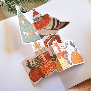 Christmas Pigeon Pop Up Card, Digital Download, Paper Craft, Xmas Pop Up card, Holiday Card, Christmas Postcard image 1