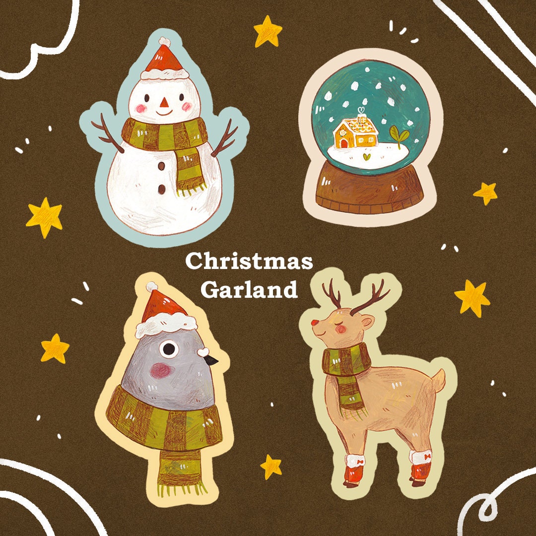 printable-christmas-garland-diy-xmas-decoration-christmas-flag-banner-cozy-cottagecore-cute-animals-holiday-garland-phone-wallpapers-etsy