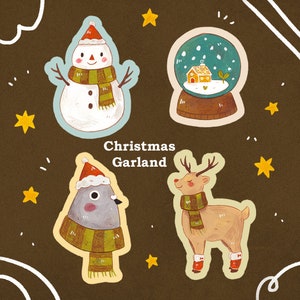 Printable Christmas Garland, DIY Xmas Decoration, Christmas flag, Banner, Cozy Cottagecore, Cute Animals Holiday Garland, Phone Wallpapers