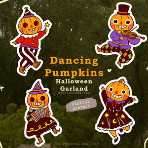 Dancing Pumpkins Printable Halloween Garland, DIY Halloween Decoration, Halloween flag, Halloween Banner, Witch Garland
