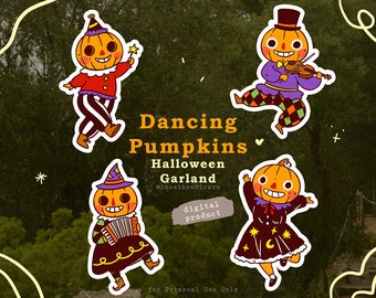 Dancing Pumpkins Printable Halloween Garland, DIY Halloween Decoration, Halloween flag, Halloween Banner, Witch Garland