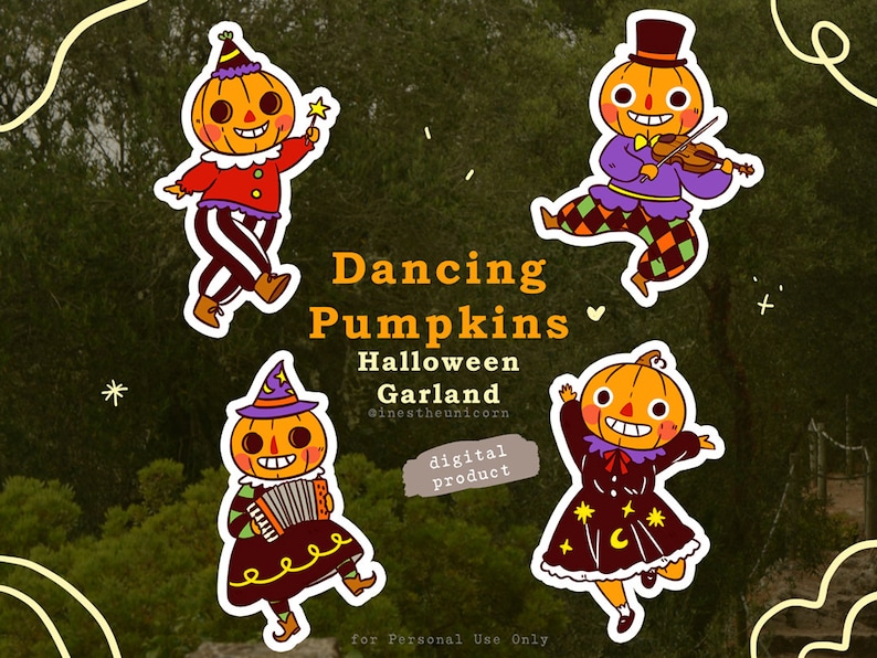 Dancing Pumpkins Printable Halloween Garland, DIY Halloween Decoration, Halloween flag, Halloween Banner, Witch Garland image 1