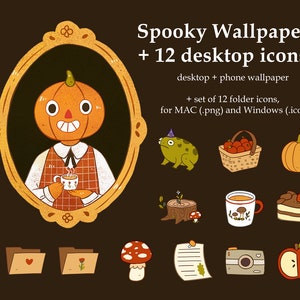 Set of Halloween Wallpaper and Desktop Folder Icons, for MAC and Windows, Cottagecore Autumn Fall Wallpaper Halloween Desktop Folder Icons