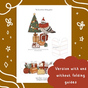 Christmas Pigeon Pop Up Card, Digital Download, Paper Craft, Xmas Pop Up card, Holiday Card, Christmas Postcard image 5