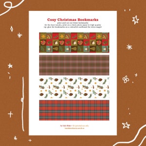 Set of Illustrated printable Christmas bookmarks, Instant Download, Digital Download, Christmas Patterns, Cozy Bookmarks, Cottagecore image 4