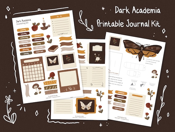 Dark Academia Journal Stickers, Printable Sticker Sheet