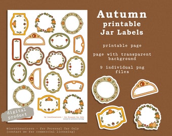 Set of Autumn Printable Jar Labels, Printable Labels, Cottagecore Fall Dark Academia Witch Cozy Digital Stickers, Spice Jar Pantry Labels