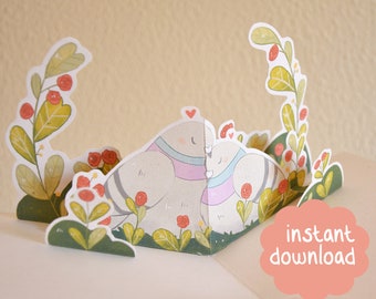 Valentine's Day Pigeons Pop Up Card, Digital Download, Printable Greeting Card, DIY Pop Up Card, 3D Card, Love Card,Printable Valentine,Gift