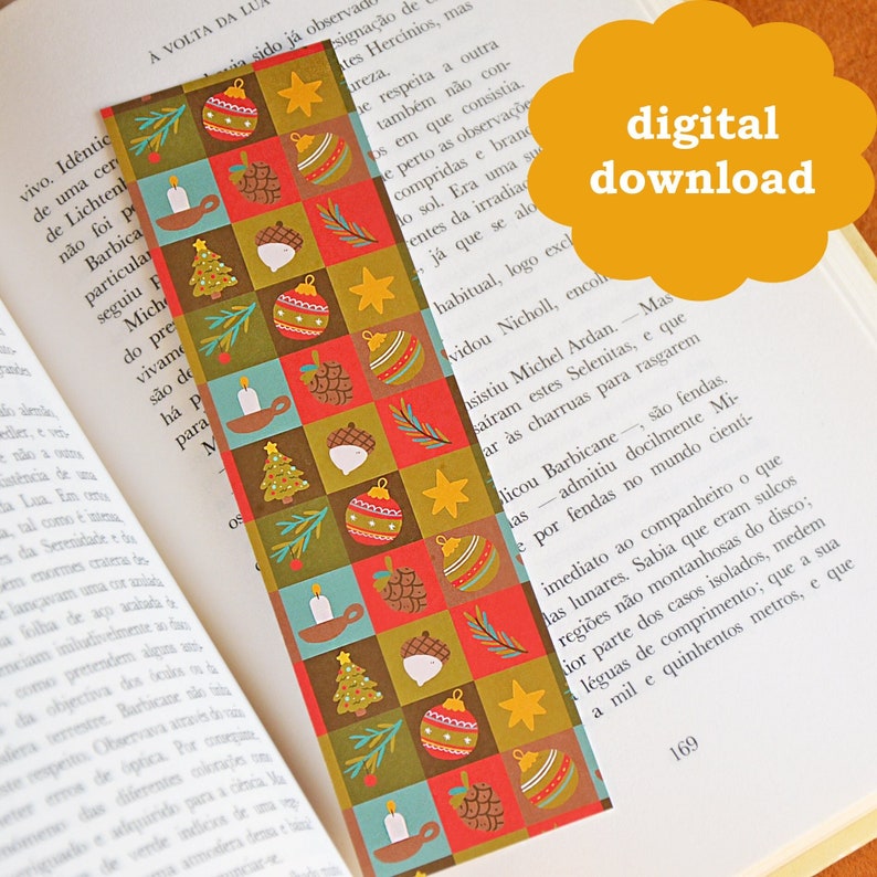 Set of Illustrated printable Christmas bookmarks, Instant Download, Digital Download, Christmas Patterns, Cozy Bookmarks, Cottagecore image 1