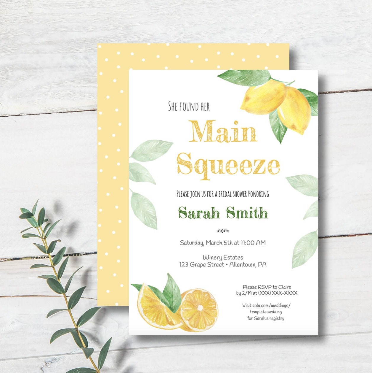 She Found her Main Squeeze Bridal Shower Invitation Template Lemon Instant Download Editable