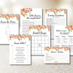 Editable Sweet as a Peach Bridal Shower Printable Game EXTENDED Bundle