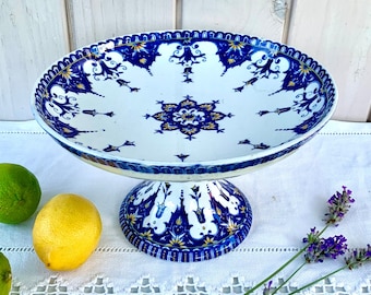 Antique Sarreguemines Ironstone Compotier: Cluny Model Cake Stand