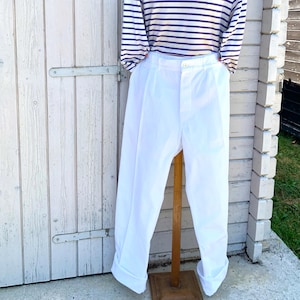 Deadstock French Chore Pants: White Cotton Worker Trousers, Waist 37&quot;