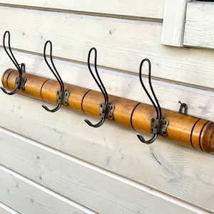 French Vintage Faux Bamboo Coat Rack: Industrial Metal Hooks image 5